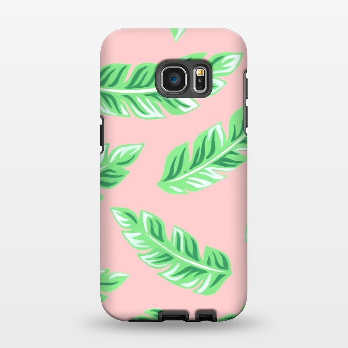 Galaxy S7 EDGE StrongFit Pink Tropical Palm Leaf Print by Becky Starsmore