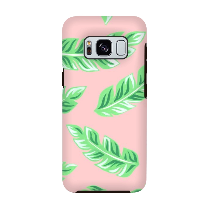 Galaxy S8 StrongFit Pink Tropical Palm Leaf Print by Becky Starsmore