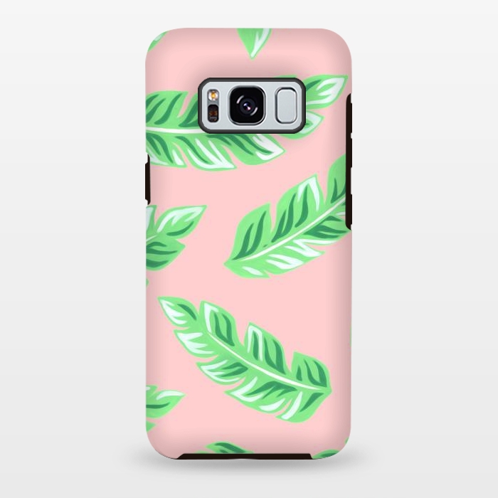 Galaxy S8 plus StrongFit Pink Tropical Palm Leaf Print by Becky Starsmore