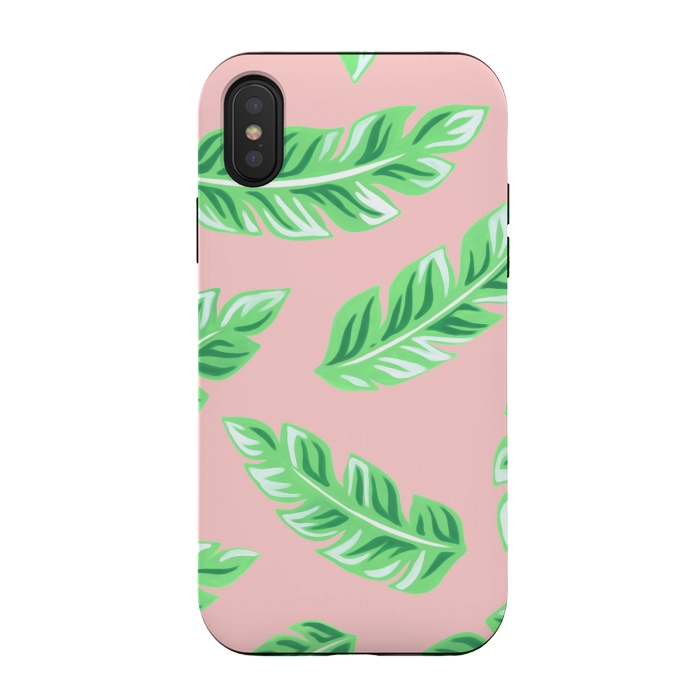 iPhone Xs / X StrongFit Pink Tropical Palm Leaf Print by Becky Starsmore
