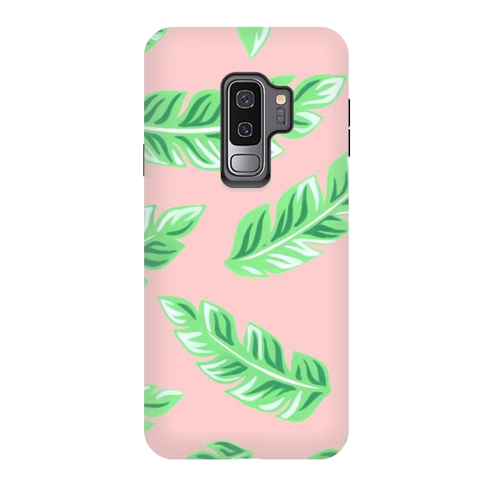 Galaxy S9 plus StrongFit Pink Tropical Palm Leaf Print by Becky Starsmore