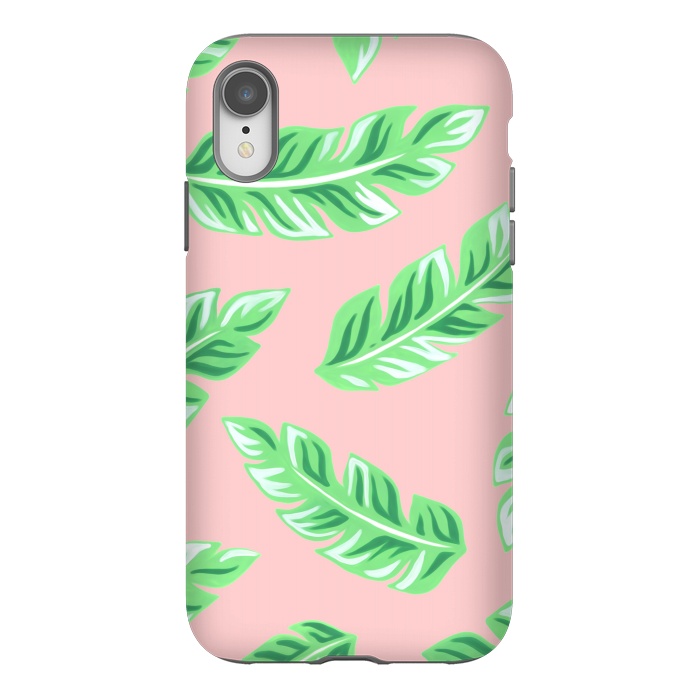 iPhone Xr StrongFit Pink Tropical Palm Leaf Print by Becky Starsmore