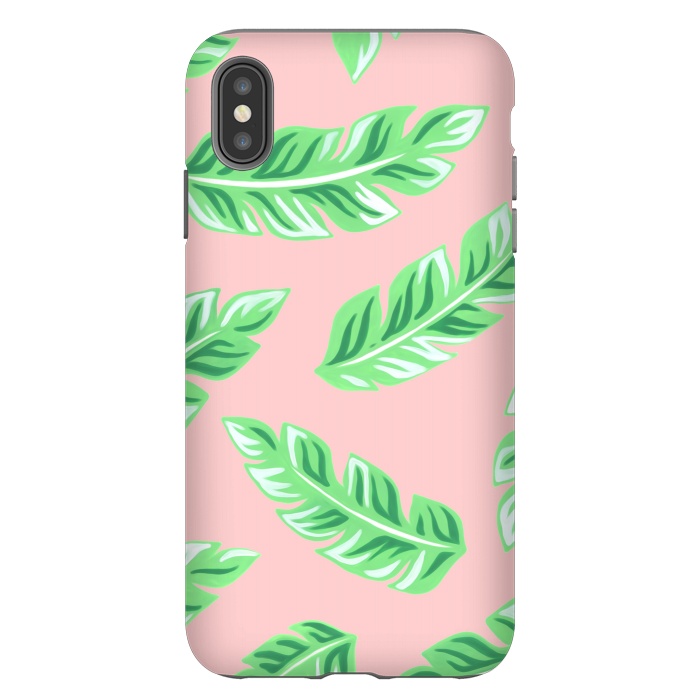 iPhone Xs Max StrongFit Pink Tropical Palm Leaf Print by Becky Starsmore