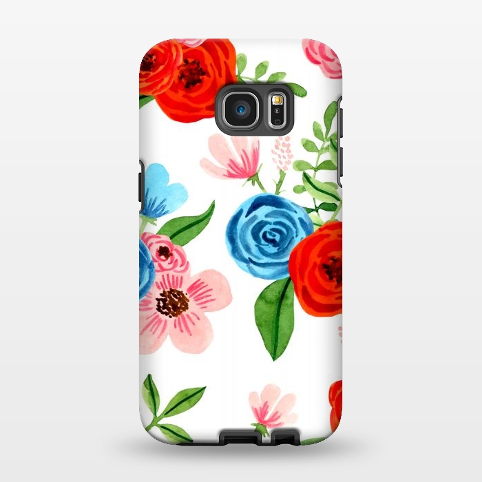 Galaxy S7 EDGE StrongFit White Ditsy Block Floral Garden Print by Becky Starsmore