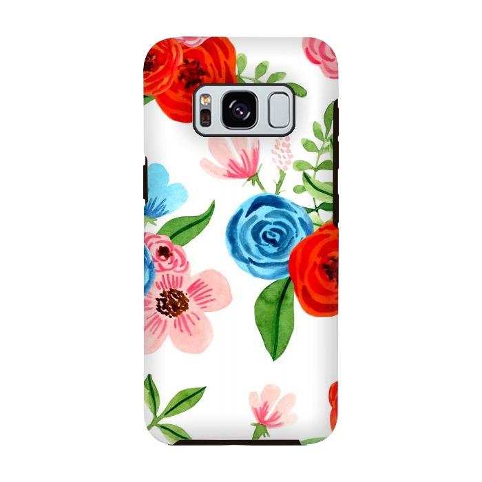 Galaxy S8 StrongFit White Ditsy Block Floral Garden Print by Becky Starsmore