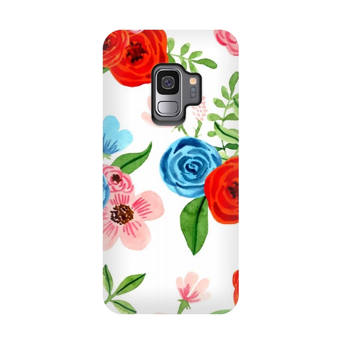 Galaxy S9 StrongFit White Ditsy Block Floral Garden Print by Becky Starsmore