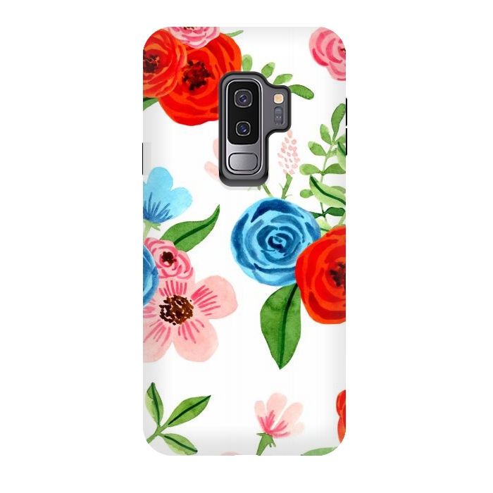 Galaxy S9 plus StrongFit White Ditsy Block Floral Garden Print by Becky Starsmore