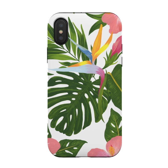 iPhone Xs / X StrongFit Bird Of Paradise Jungle Floral Print by Becky Starsmore
