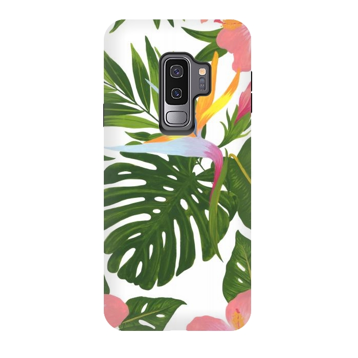 Galaxy S9 plus StrongFit Bird Of Paradise Jungle Floral Print by Becky Starsmore