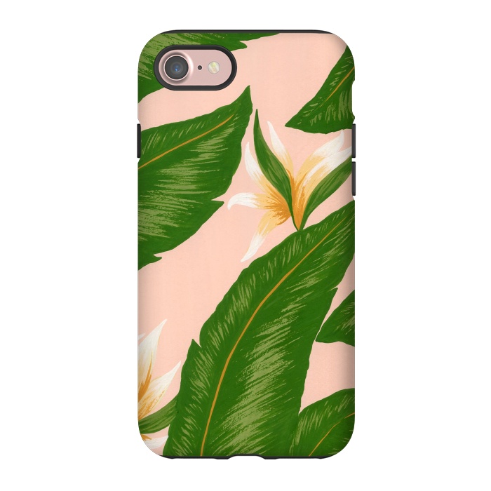 iPhone 7 StrongFit Pink Bird Of Paradise Jungle Floral Print by Becky Starsmore