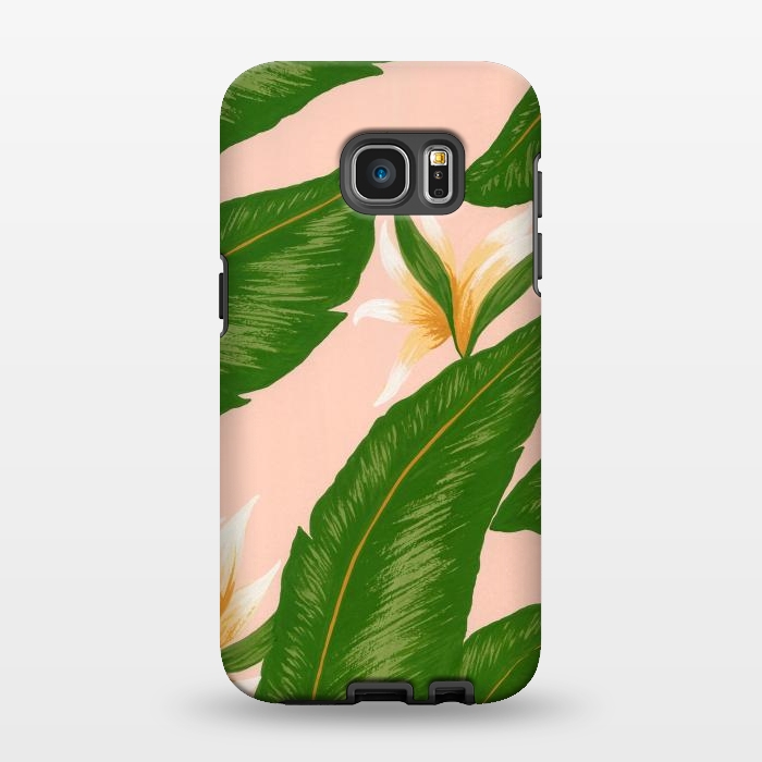 Galaxy S7 EDGE StrongFit Pink Bird Of Paradise Jungle Floral Print by Becky Starsmore