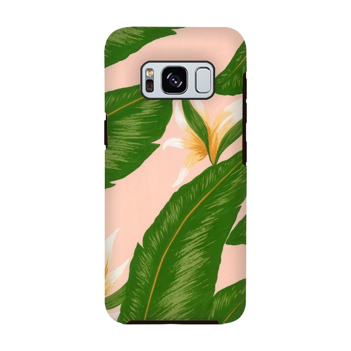 Galaxy S8 StrongFit Pink Bird Of Paradise Jungle Floral Print by Becky Starsmore