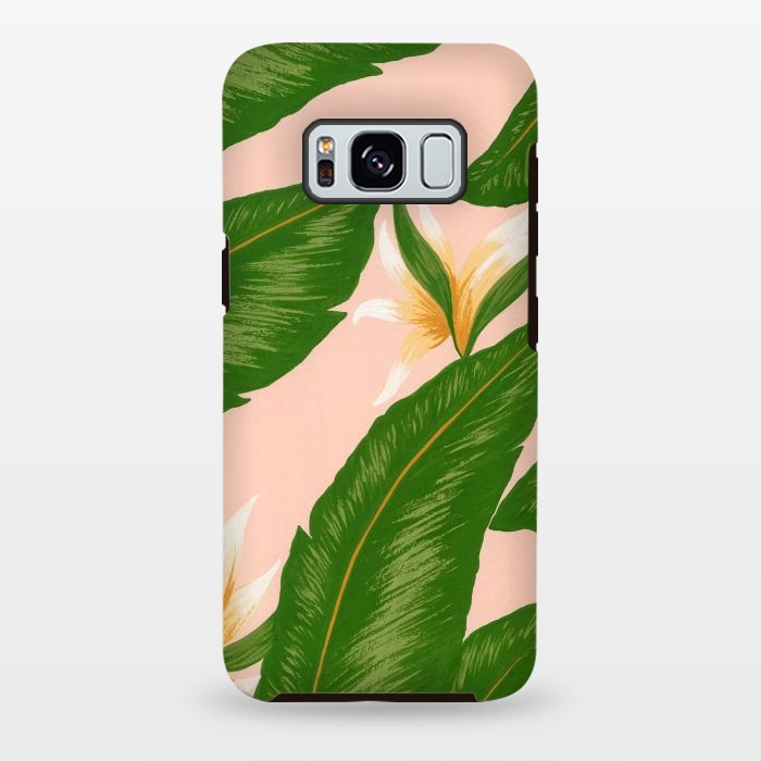 Galaxy S8 plus StrongFit Pink Bird Of Paradise Jungle Floral Print by Becky Starsmore