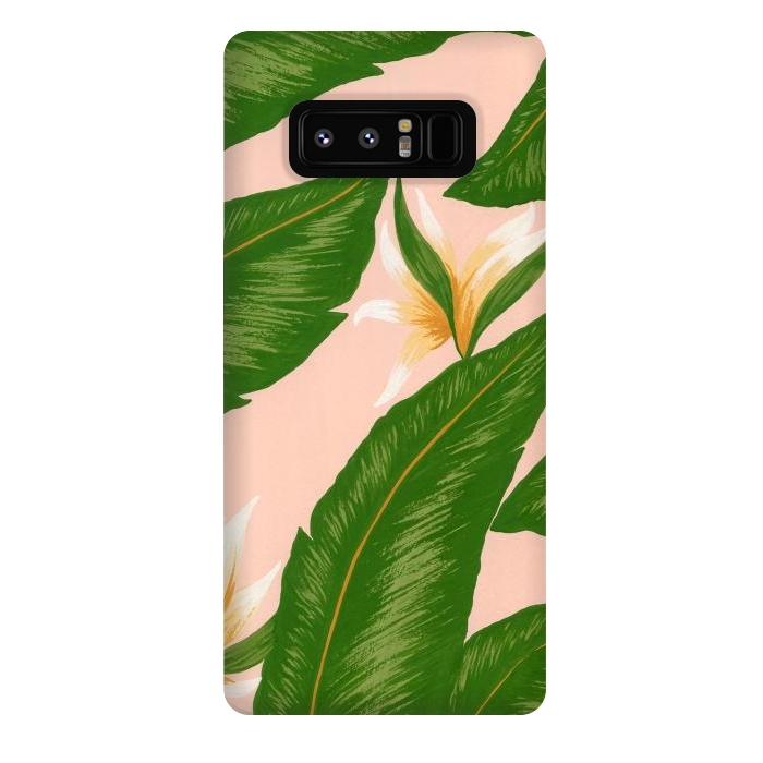 Galaxy Note 8 StrongFit Pink Bird Of Paradise Jungle Floral Print by Becky Starsmore