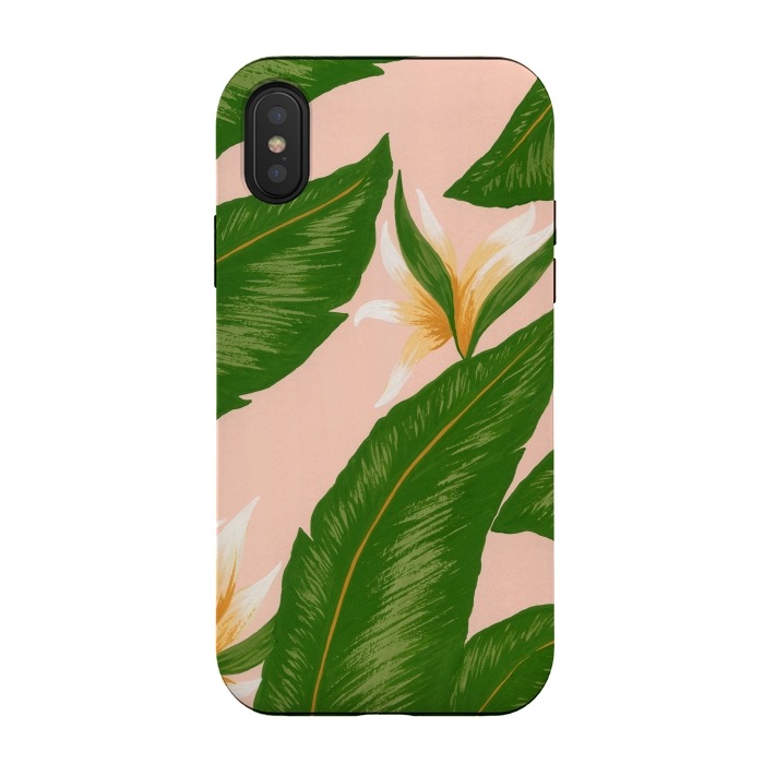 iPhone Xs / X StrongFit Pink Bird Of Paradise Jungle Floral Print by Becky Starsmore