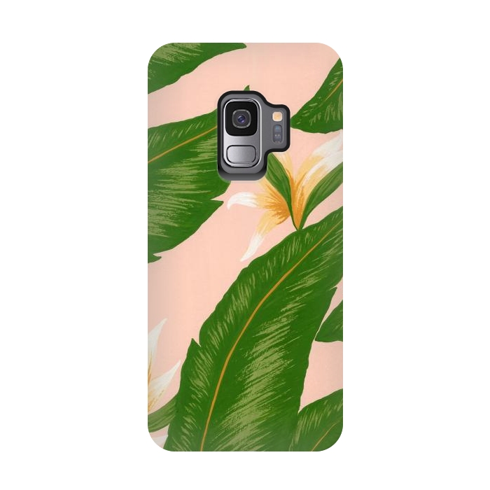Galaxy S9 StrongFit Pink Bird Of Paradise Jungle Floral Print by Becky Starsmore