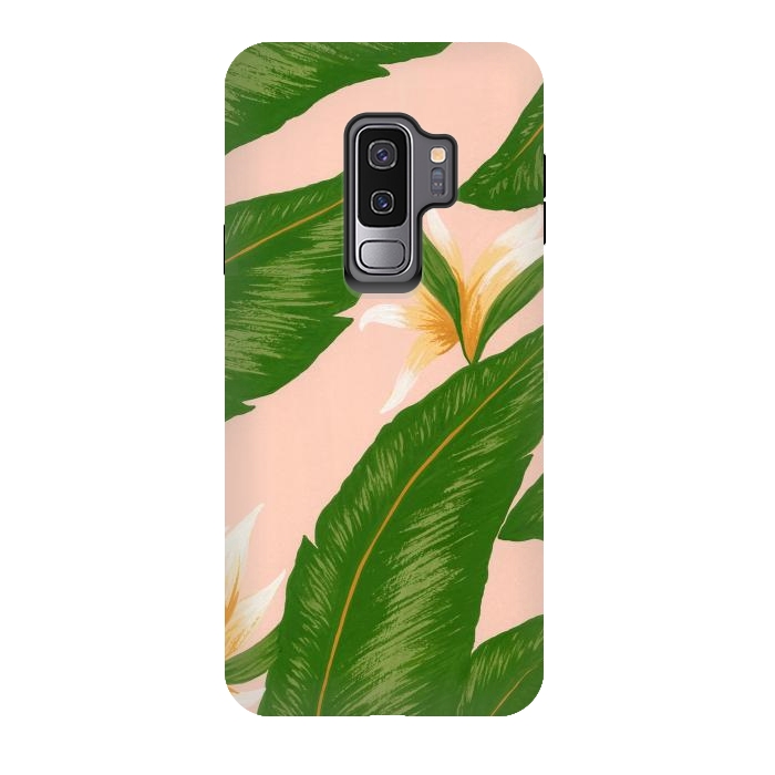 Galaxy S9 plus StrongFit Pink Bird Of Paradise Jungle Floral Print by Becky Starsmore