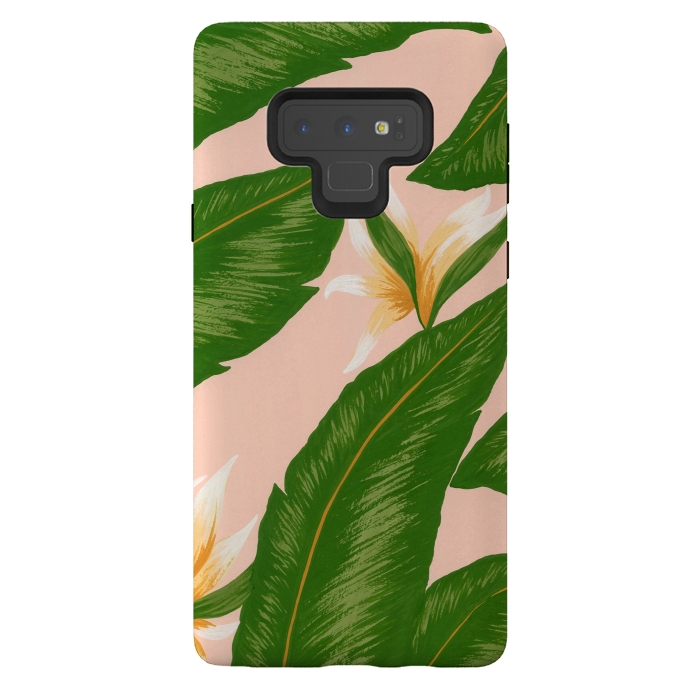 Galaxy Note 9 StrongFit Pink Bird Of Paradise Jungle Floral Print by Becky Starsmore