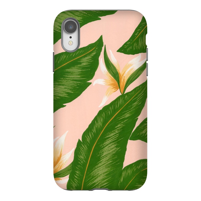 iPhone Xr StrongFit Pink Bird Of Paradise Jungle Floral Print by Becky Starsmore
