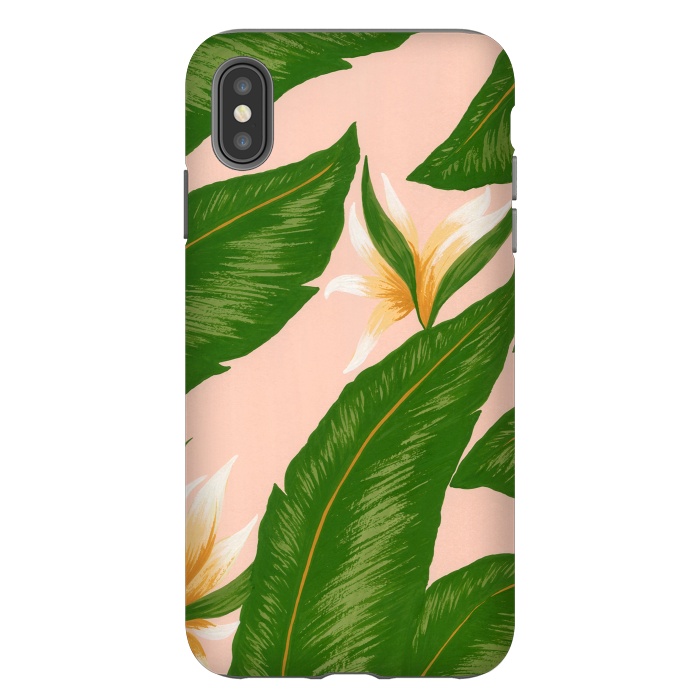 iPhone Xs Max StrongFit Pink Bird Of Paradise Jungle Floral Print by Becky Starsmore