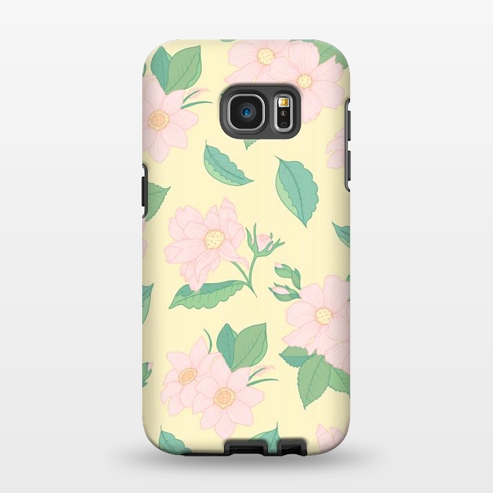 Galaxy S7 EDGE StrongFit Yellow Pastel Floral Print by Becky Starsmore