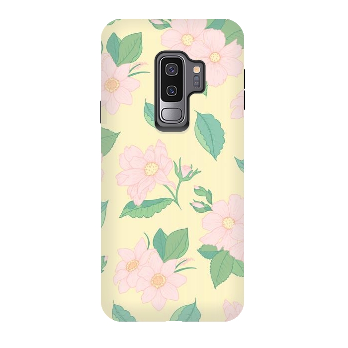 Galaxy S9 plus StrongFit Yellow Pastel Floral Print by Becky Starsmore
