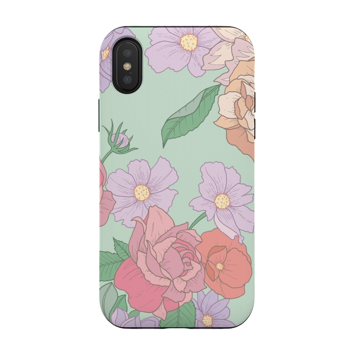 iPhone Xs / X StrongFit Green Floral Bouquet Print by Becky Starsmore