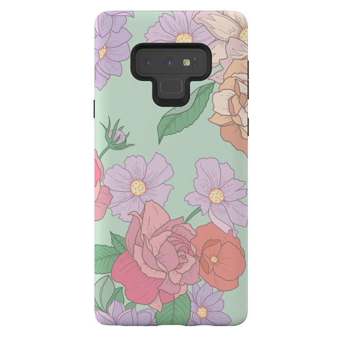Galaxy Note 9 StrongFit Green Floral Bouquet Print by Becky Starsmore