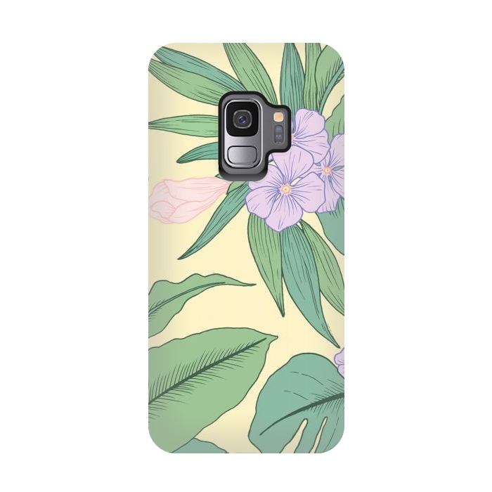 Galaxy S9 StrongFit Yellow Tropical Floral Print by Becky Starsmore