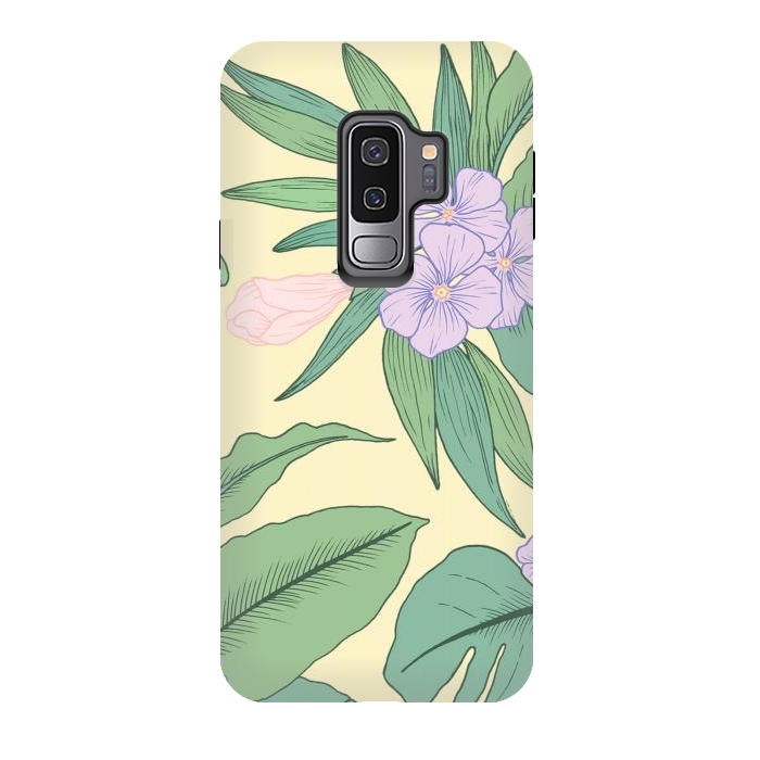 Galaxy S9 plus StrongFit Yellow Tropical Floral Print by Becky Starsmore