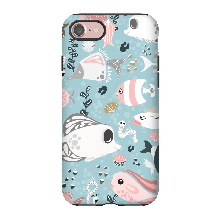 iPhone 7 StrongFit Funny Fish in Pink and Grey by Paula Ohreen
