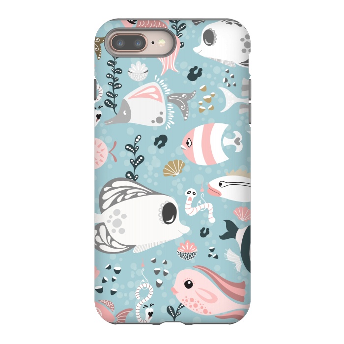 iPhone 7 plus StrongFit Funny Fish in Pink and Grey by Paula Ohreen