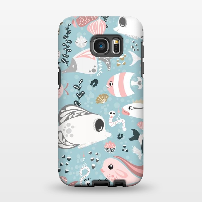 Galaxy S7 EDGE StrongFit Funny Fish in Pink and Grey by Paula Ohreen