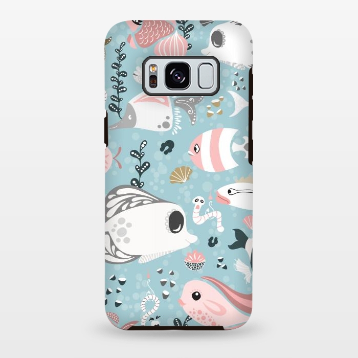 Galaxy S8 plus StrongFit Funny Fish in Pink and Grey by Paula Ohreen