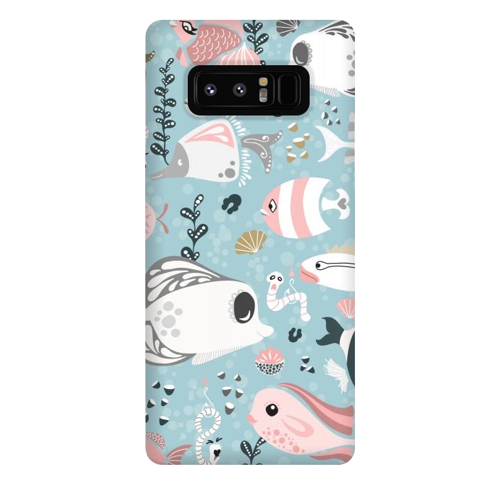 Galaxy Note 8 StrongFit Funny Fish in Pink and Grey by Paula Ohreen