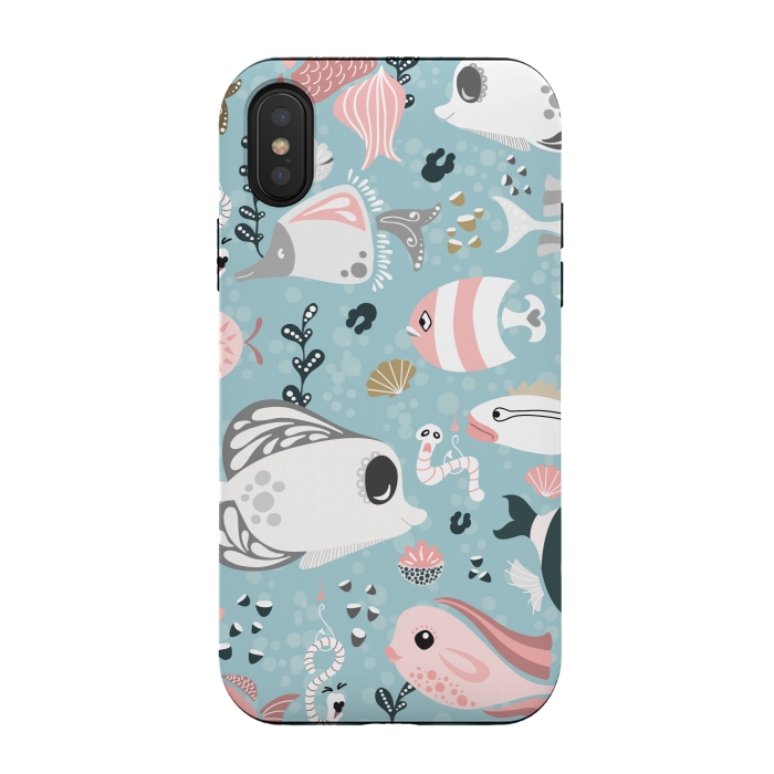 iPhone Xs / X StrongFit Funny Fish in Pink and Grey by Paula Ohreen