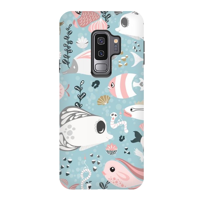 Galaxy S9 plus StrongFit Funny Fish in Pink and Grey by Paula Ohreen