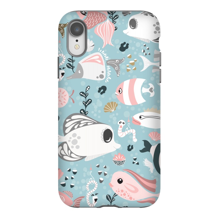 iPhone Xr StrongFit Funny Fish in Pink and Grey by Paula Ohreen