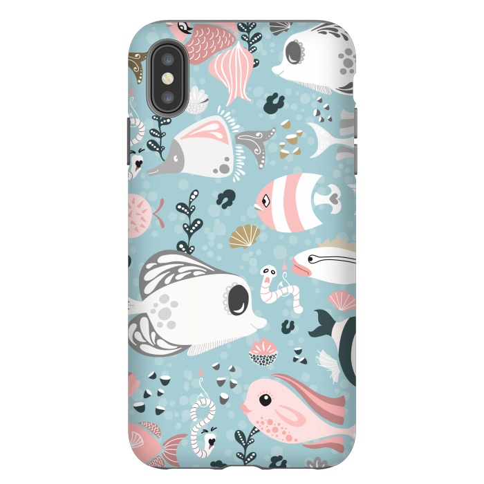 iPhone Xs Max StrongFit Funny Fish in Pink and Grey by Paula Ohreen