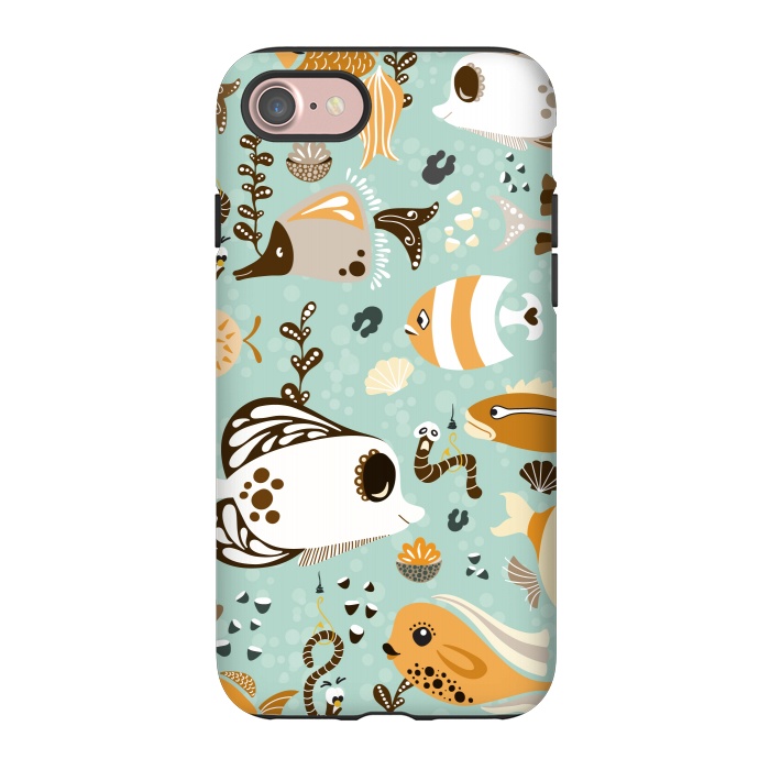iPhone 7 StrongFit Funny Fish in Orange and Brown by Paula Ohreen