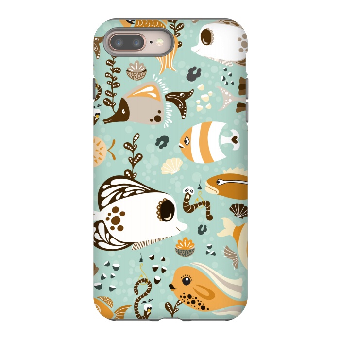 iPhone 7 plus StrongFit Funny Fish in Orange and Brown by Paula Ohreen