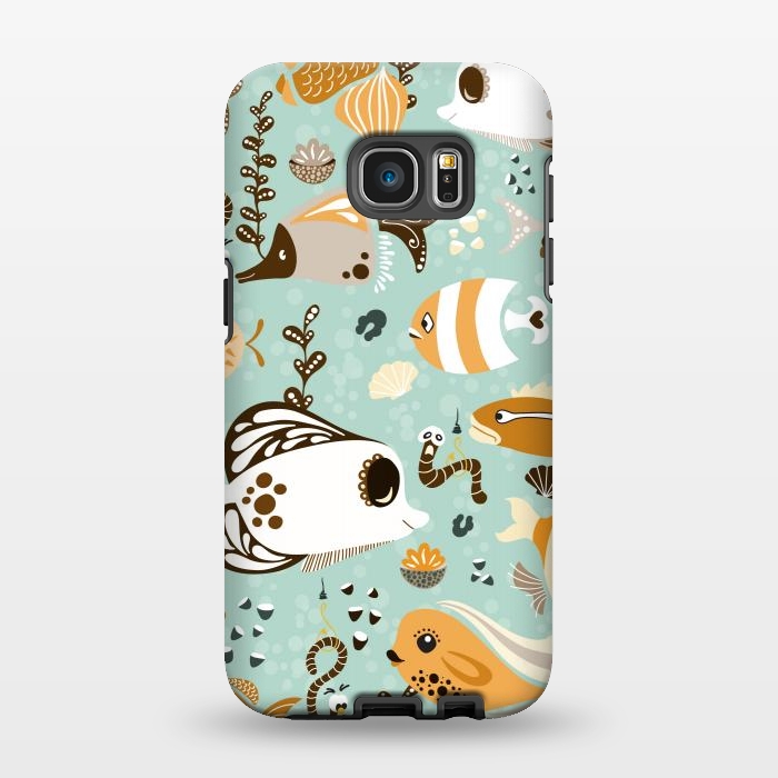 Galaxy S7 EDGE StrongFit Funny Fish in Orange and Brown by Paula Ohreen