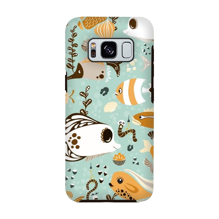 Galaxy S8 StrongFit Funny Fish in Orange and Brown by Paula Ohreen