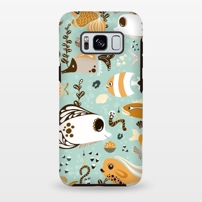 Galaxy S8 plus StrongFit Funny Fish in Orange and Brown by Paula Ohreen