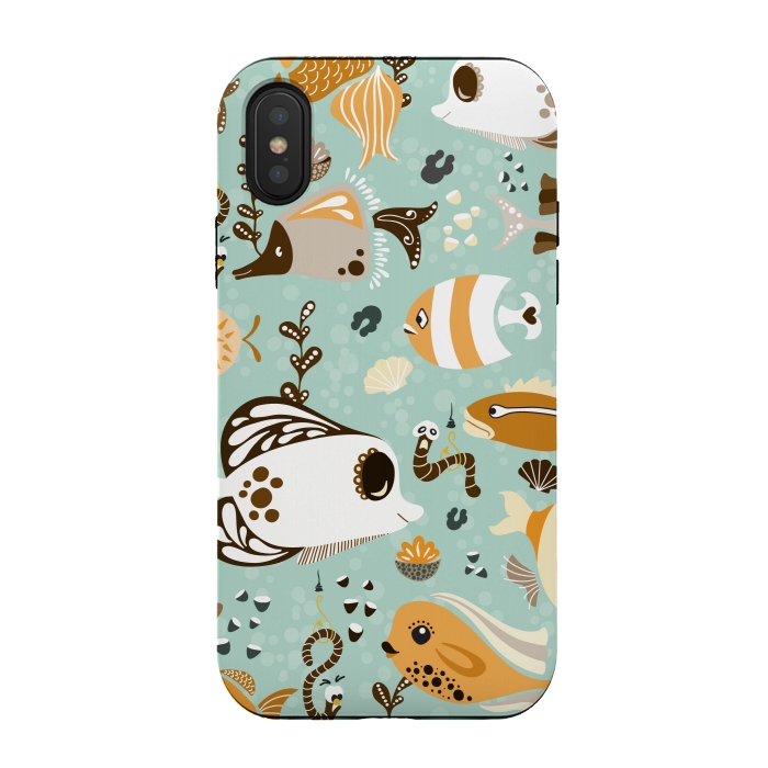 iPhone Xs / X StrongFit Funny Fish in Orange and Brown by Paula Ohreen