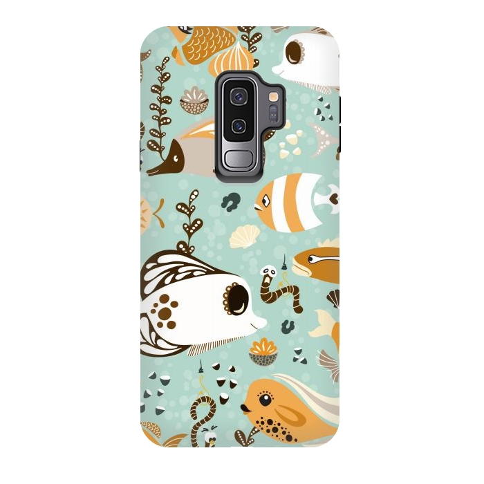 Galaxy S9 plus StrongFit Funny Fish in Orange and Brown by Paula Ohreen