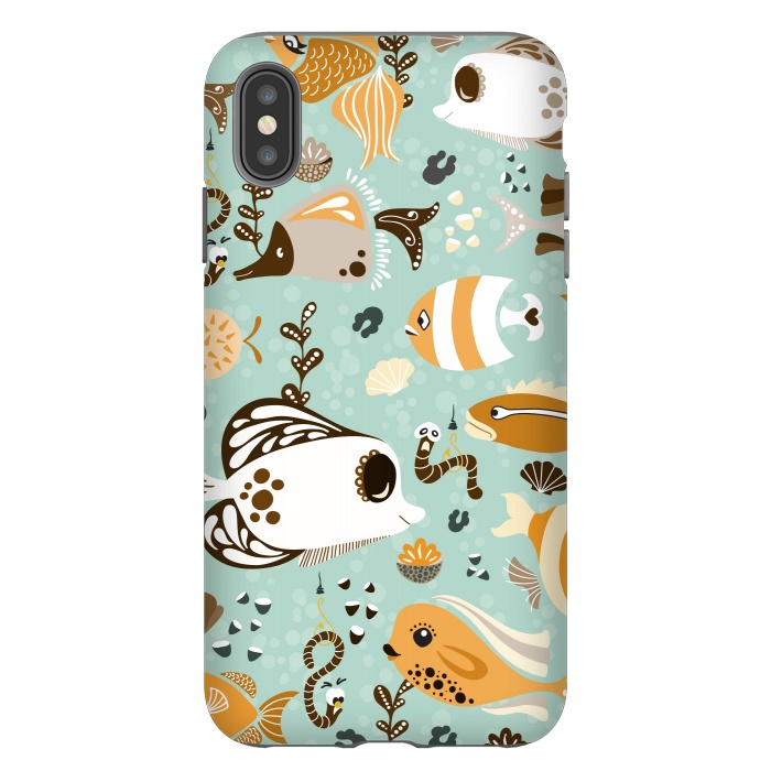 iPhone Xs Max StrongFit Funny Fish in Orange and Brown by Paula Ohreen