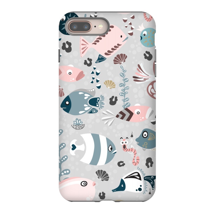 iPhone 7 plus StrongFit Funny Fish in Pink and Blue by Paula Ohreen