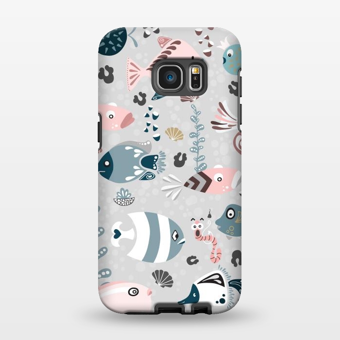 Galaxy S7 EDGE StrongFit Funny Fish in Pink and Blue by Paula Ohreen