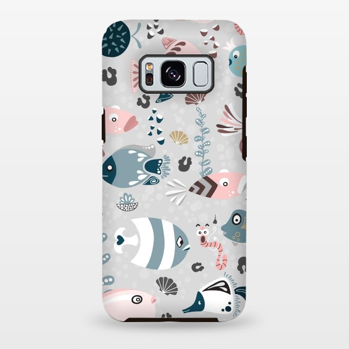Galaxy S8 plus StrongFit Funny Fish in Pink and Blue by Paula Ohreen